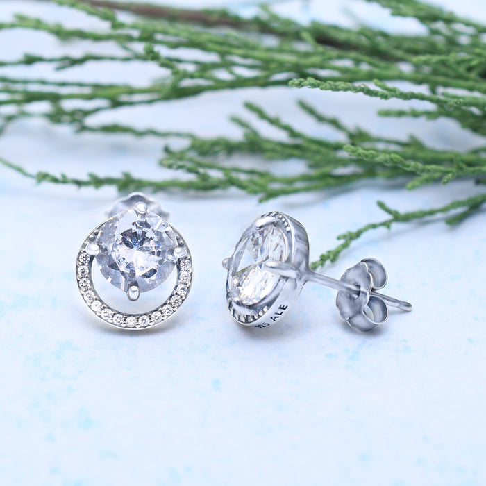 Silver Sparkling Quintess Solitaire Earrings