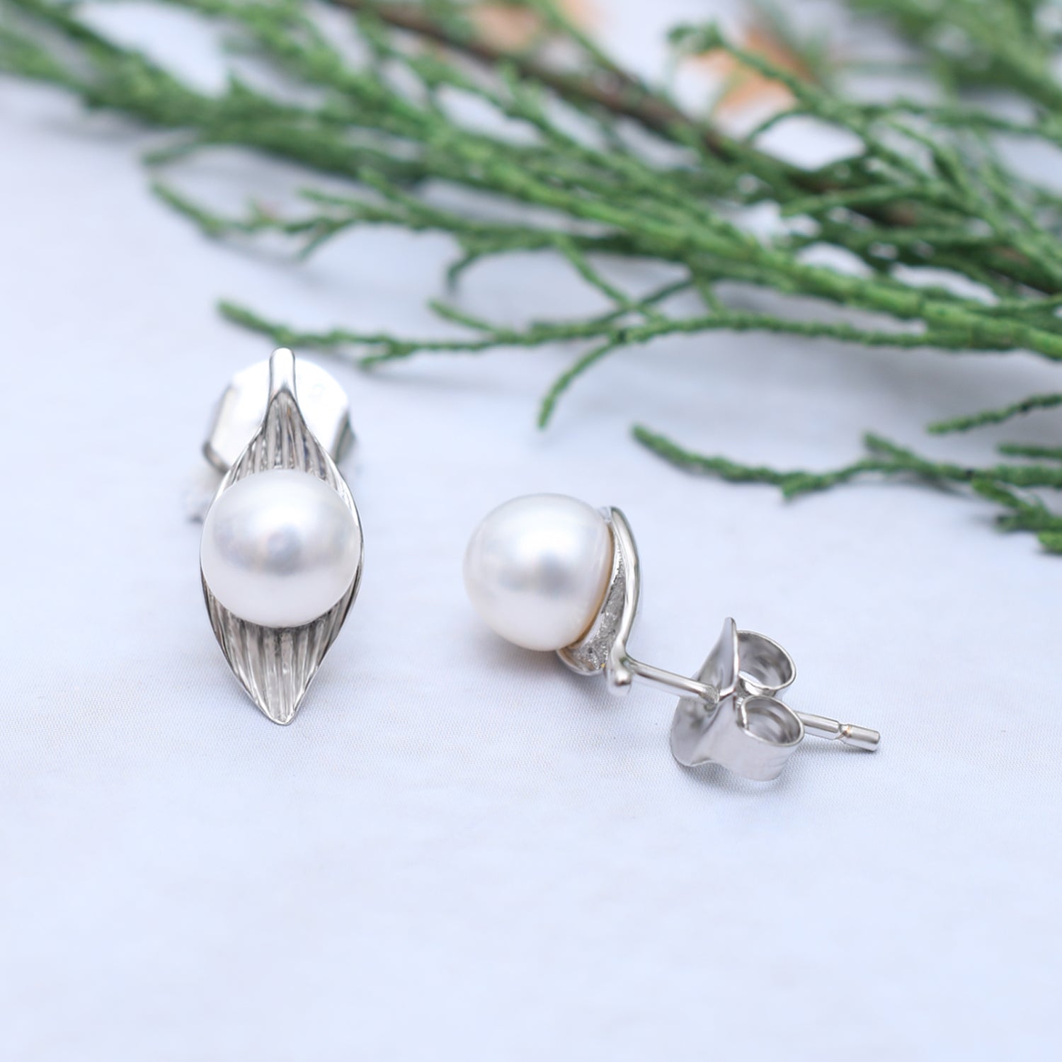 Silver and Pearl Leverback Earrings - Reveka Rose