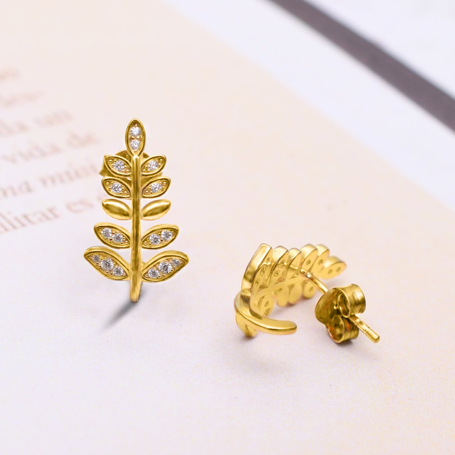 Silver Gold Sparkling Leaf Branch Earrings