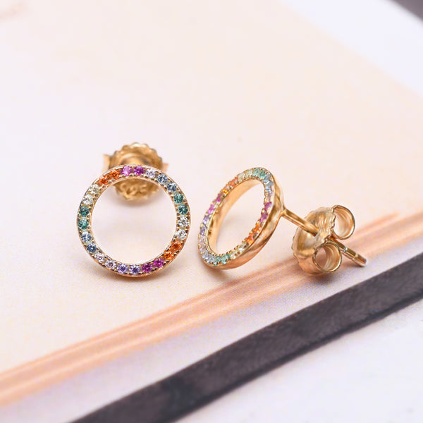 Silver Gold Multi Tone Gemstone Hoop Stud Earrings