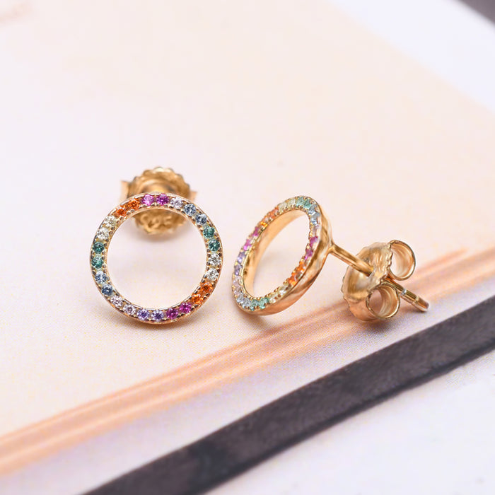 Silver Gold Multi Tone Gemstone Hoop Stud Earrings