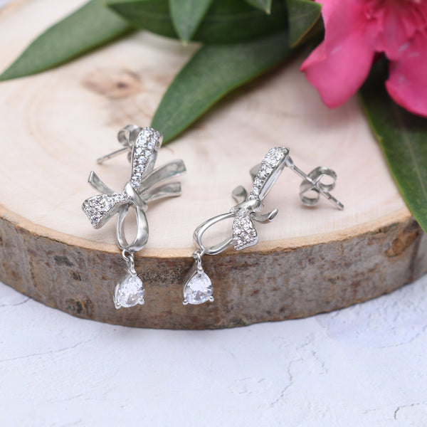 Silver Sparkling Xmas Bow with Swarovski Dangler
