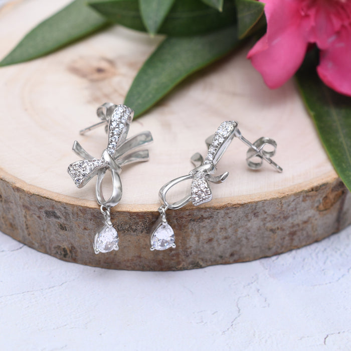 Silver Sparkling Xmas Bow with Swarovski Dangler