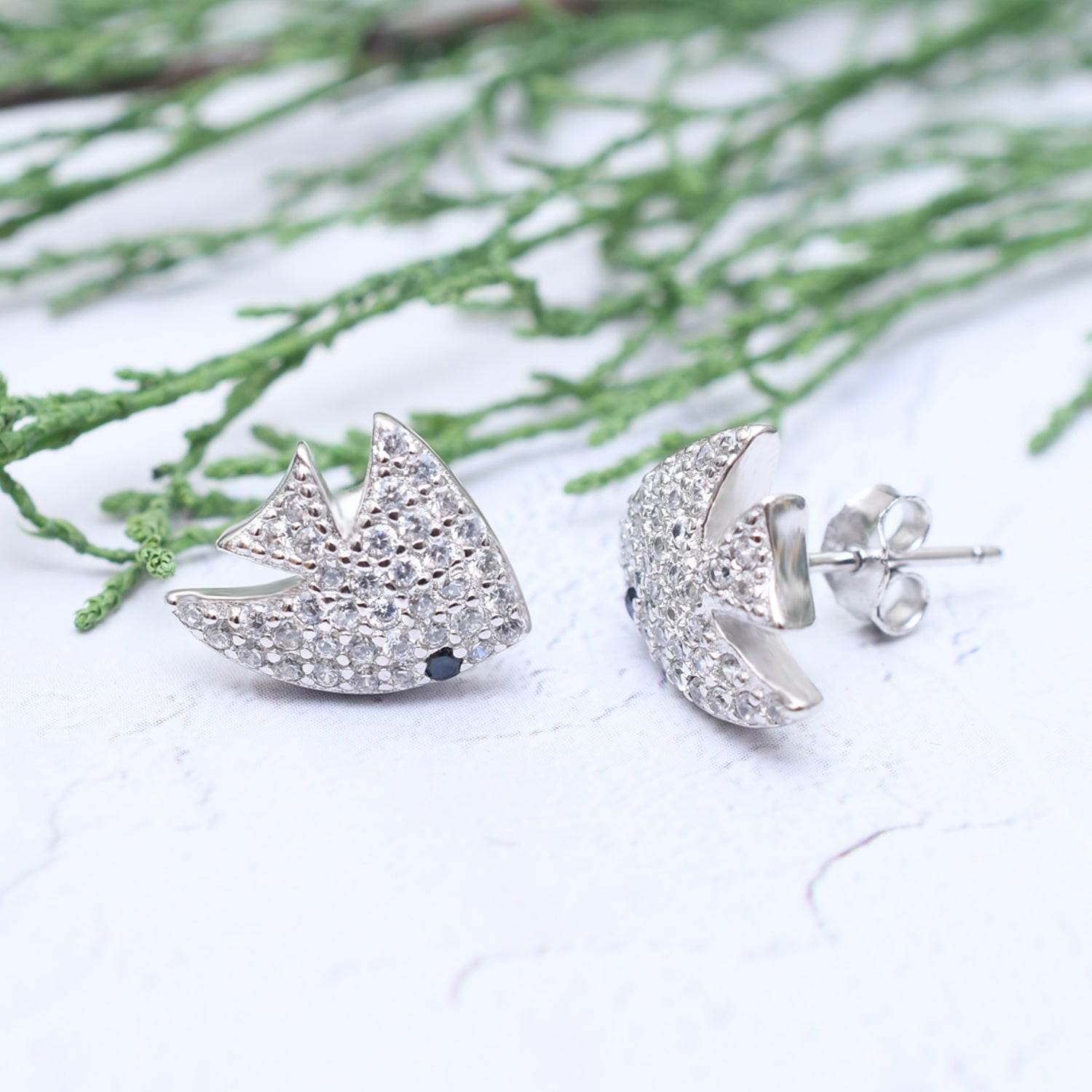 Silver Sparkling Queen Angel Fish Earrings