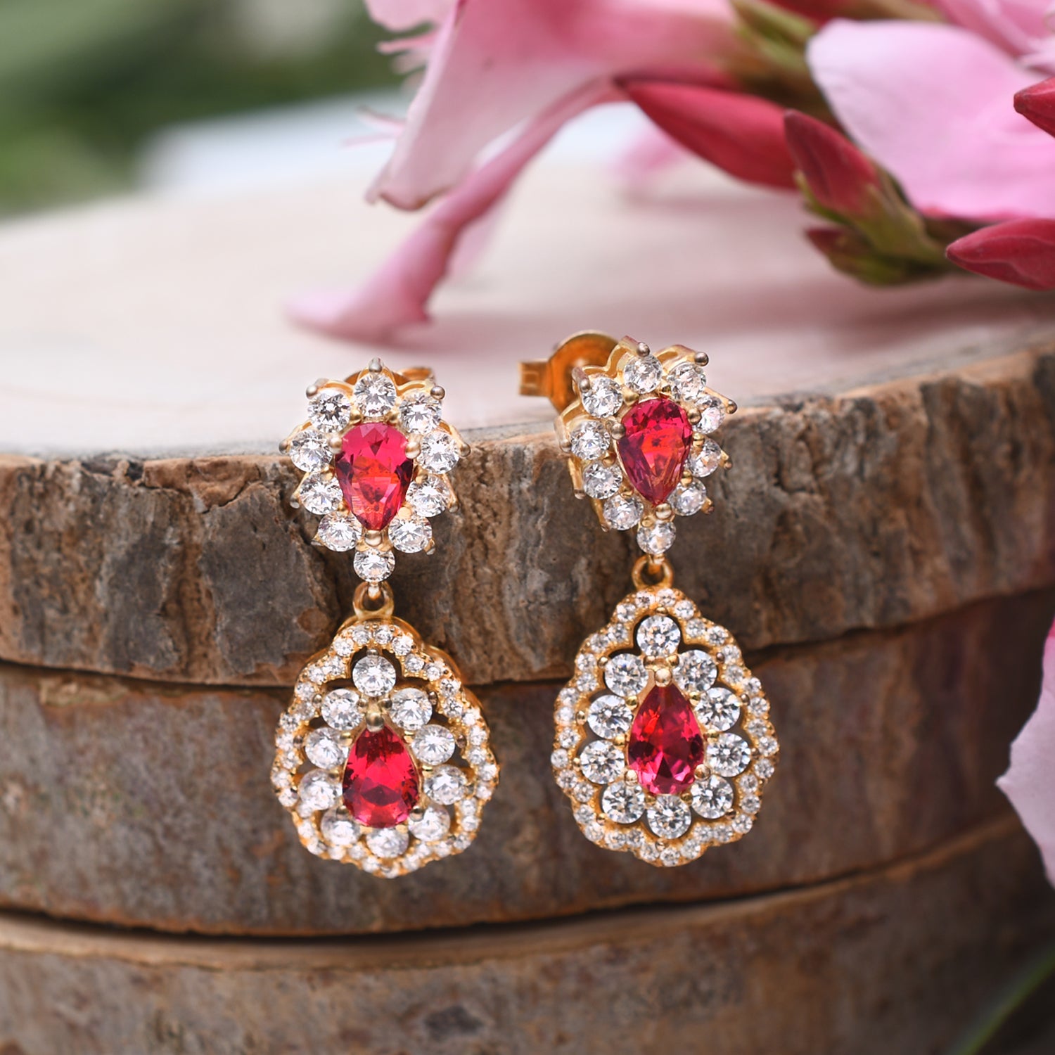 Silver Gold Opulence Ruby Red Earring