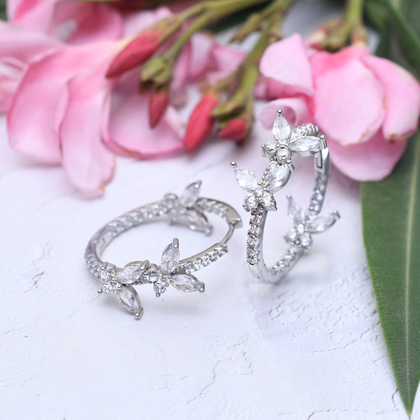 Silver Sparkling Butterflies Hoop Earrings