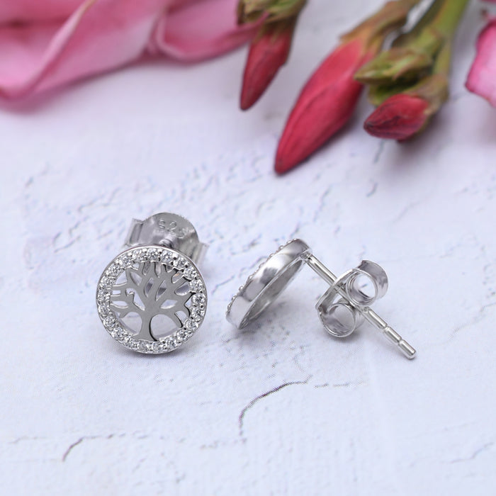 Silver Mini Tree of Life Stud Earrings