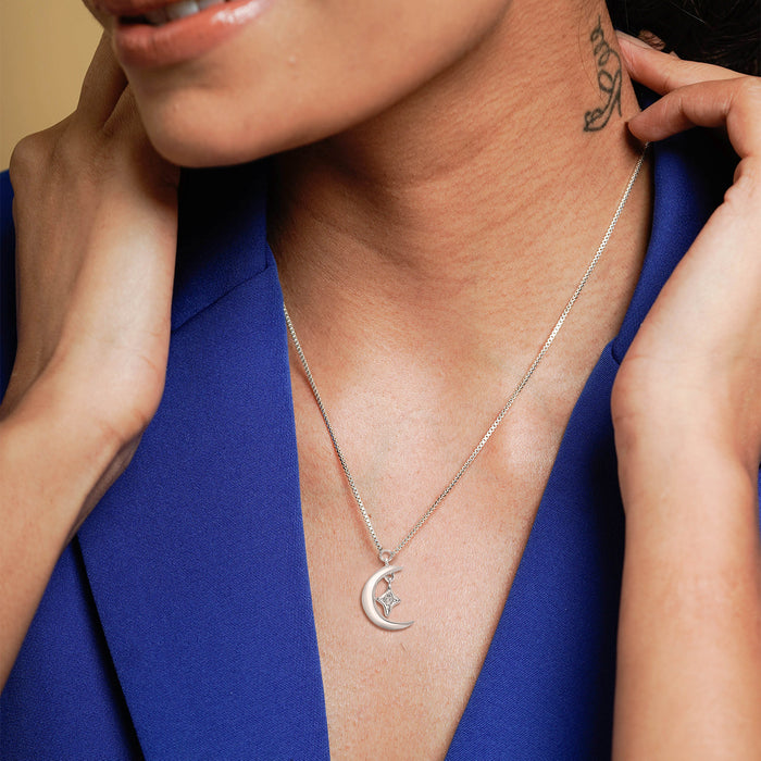 Silver Dangling Moon Star Necklace
