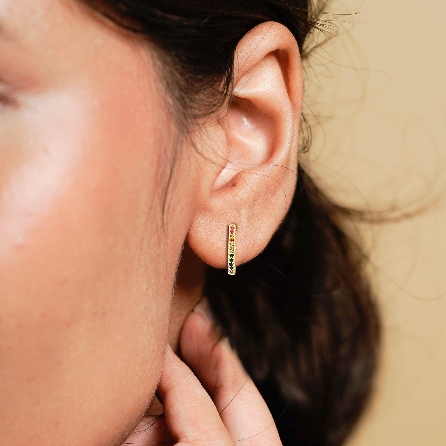 Silver Gold Multi Tone Gemstone Hoop Earrings