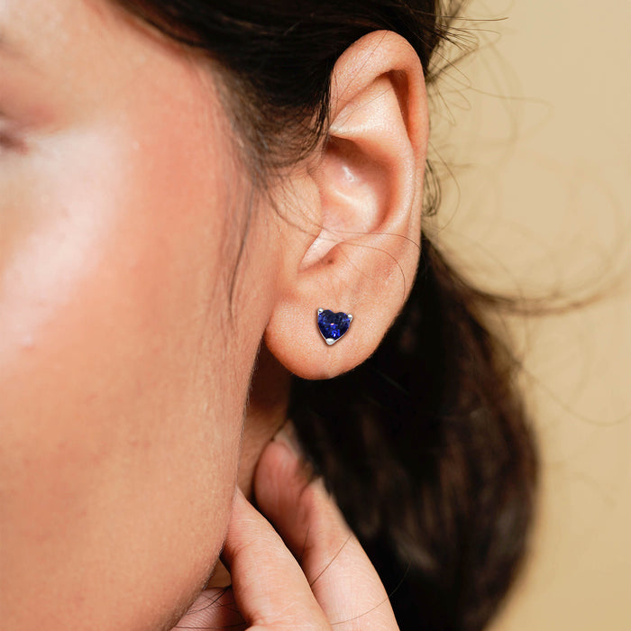 Silver Sapphire Blue Triangle Stud Earrings