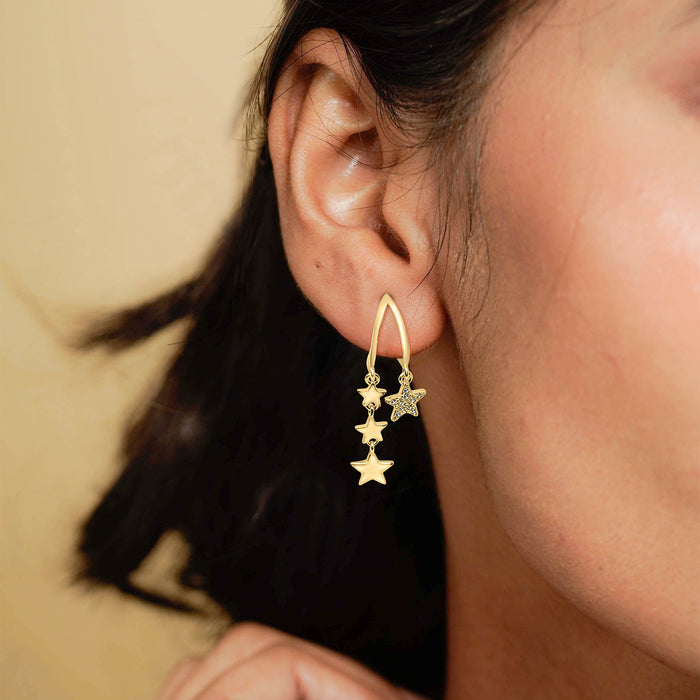 Silver Gold Dangling Sparkle Star Trail Earrings
