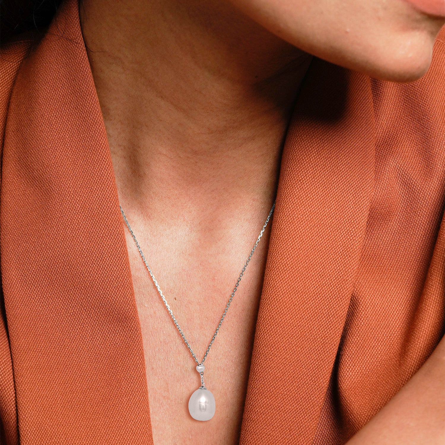 Silver Pearl Drop Adjustable Necklace