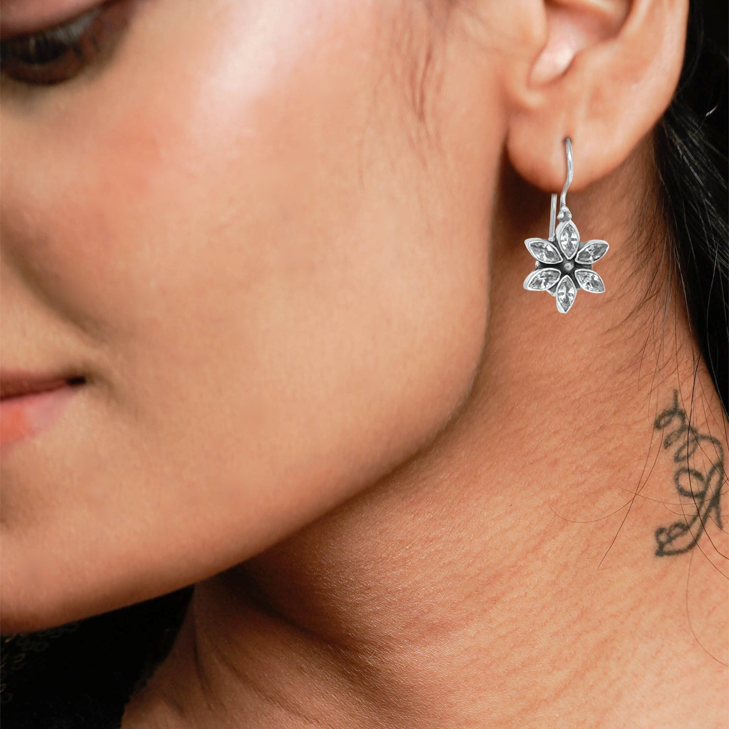 Silver Flower Zircon Earrings
