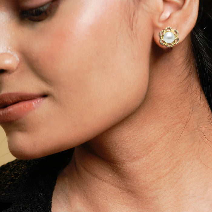 Silver Gold Highlight Oyster Bed Pearl Earrings