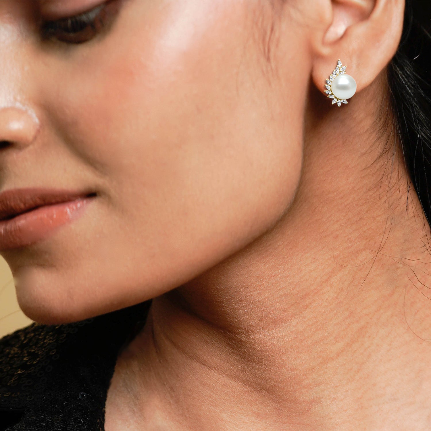 Silver Gold Pearl Embrace Shimmer Leaves Earrings