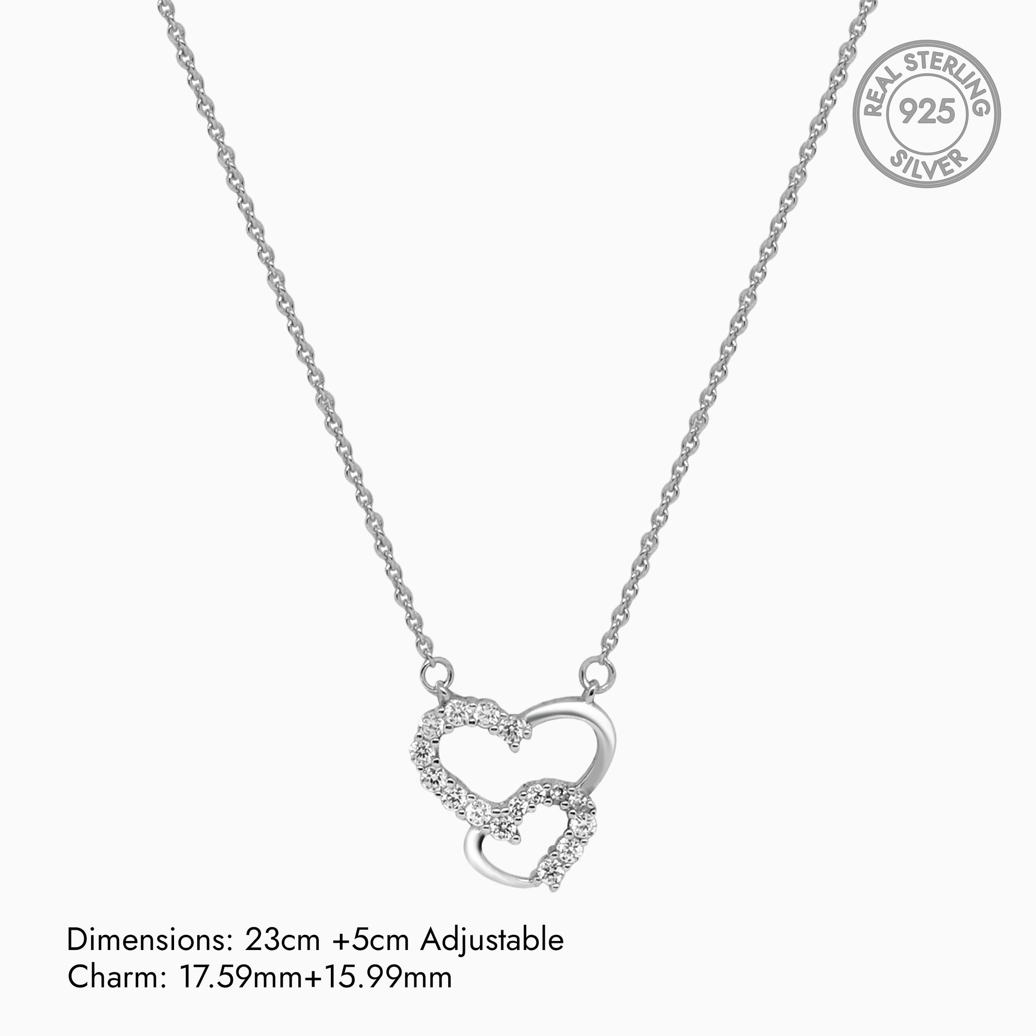 Silver Sparkling Double Heart Necklace