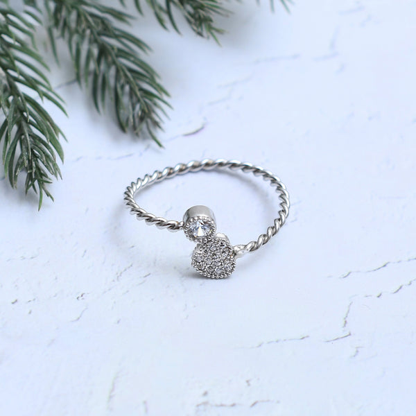Silver Sparkling Heart In Love Twisted Ring