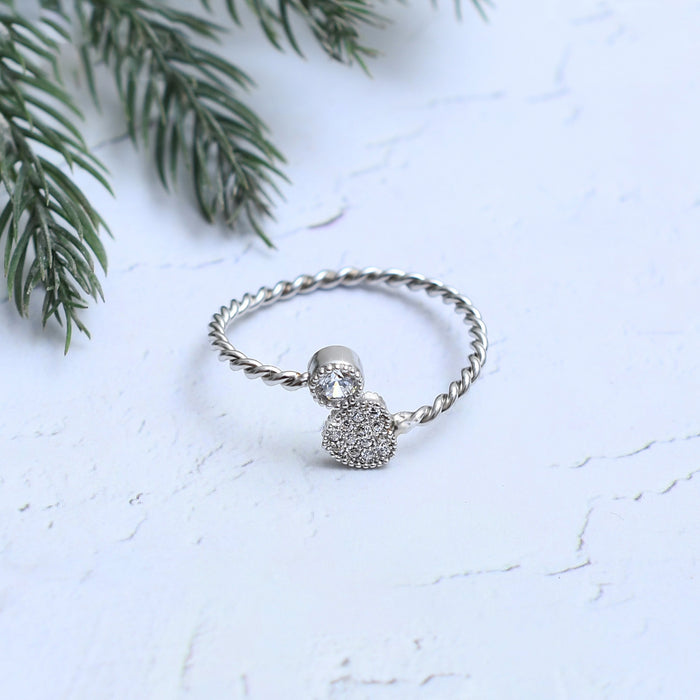 Silver Sparkling Heart In Love Twisted Ring