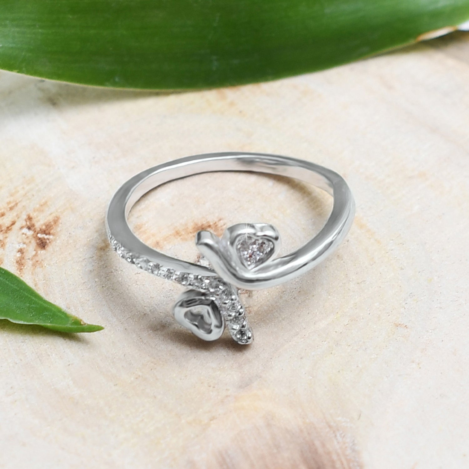 Silver Sparkling Heart to Heart Ring