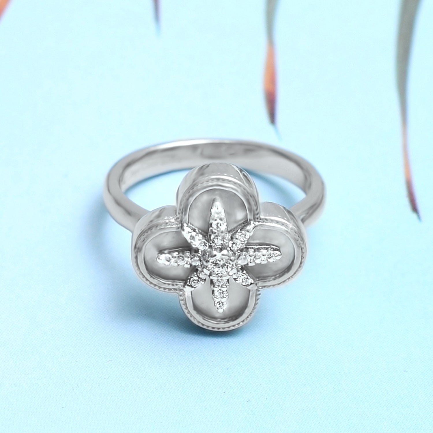 Silver Mother of Pearl Flower Ring