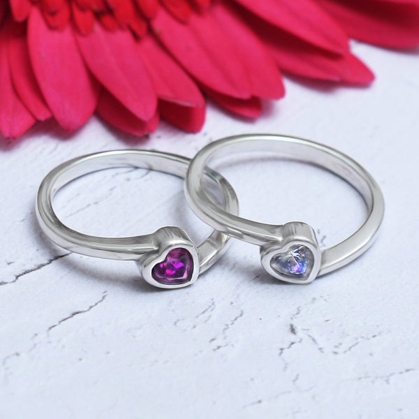 Silver Dual Heart in Love Rings (Pair of 2 Rings)