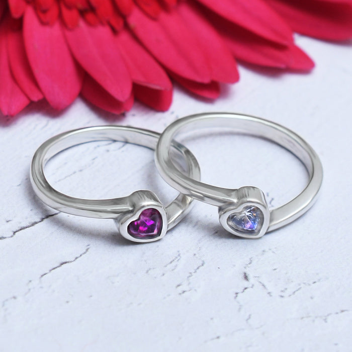 Silver Dual Heart in Love Rings (Pair of 2 Rings)