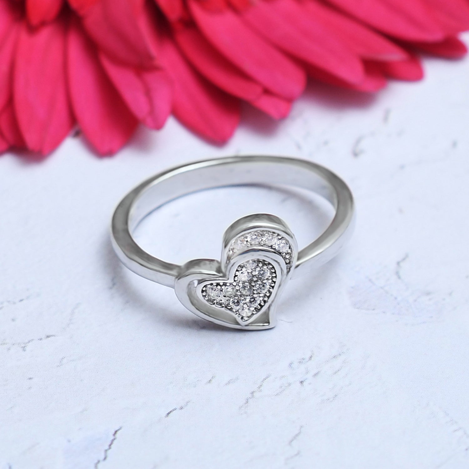 Silver Shimmer Heart in Heart Ring