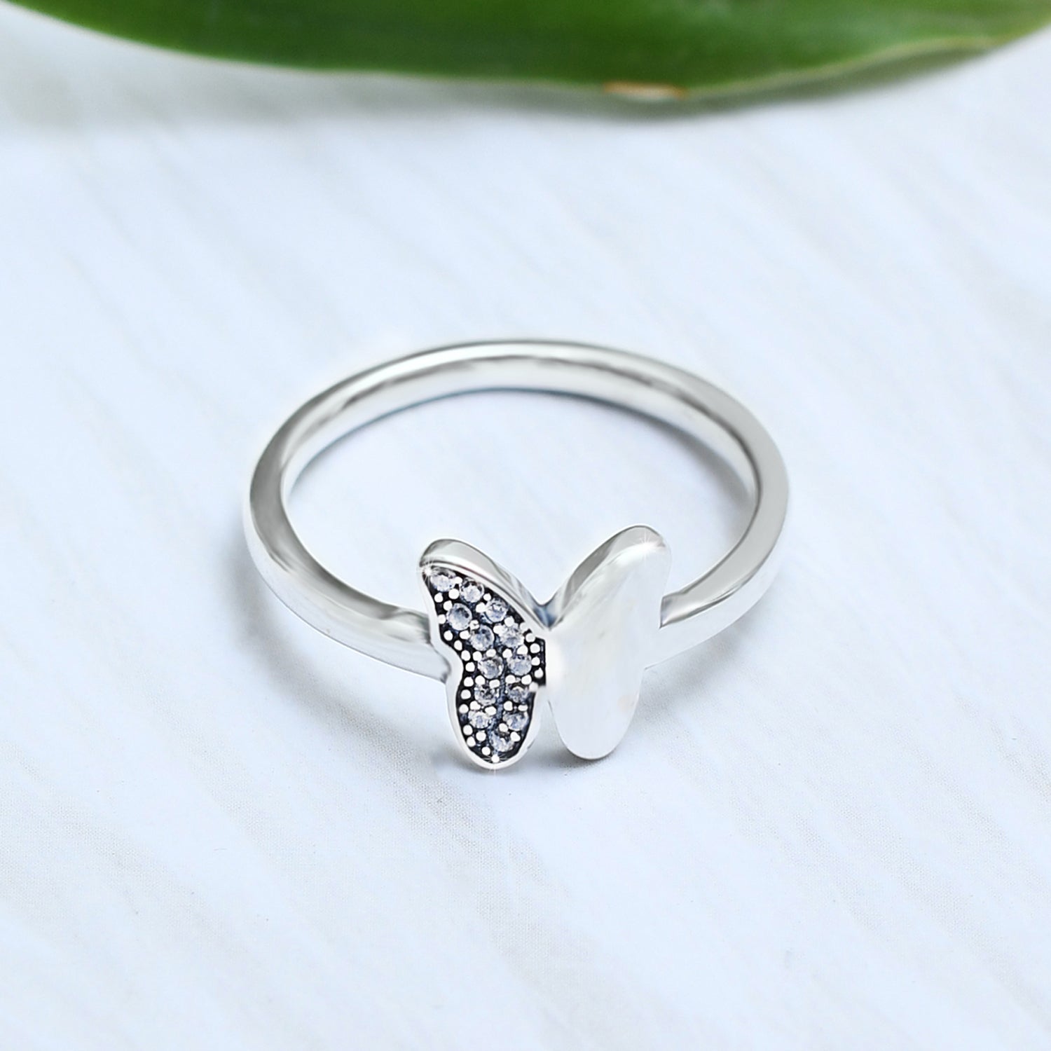 Silver Half-Shimmer Butterfly Ring