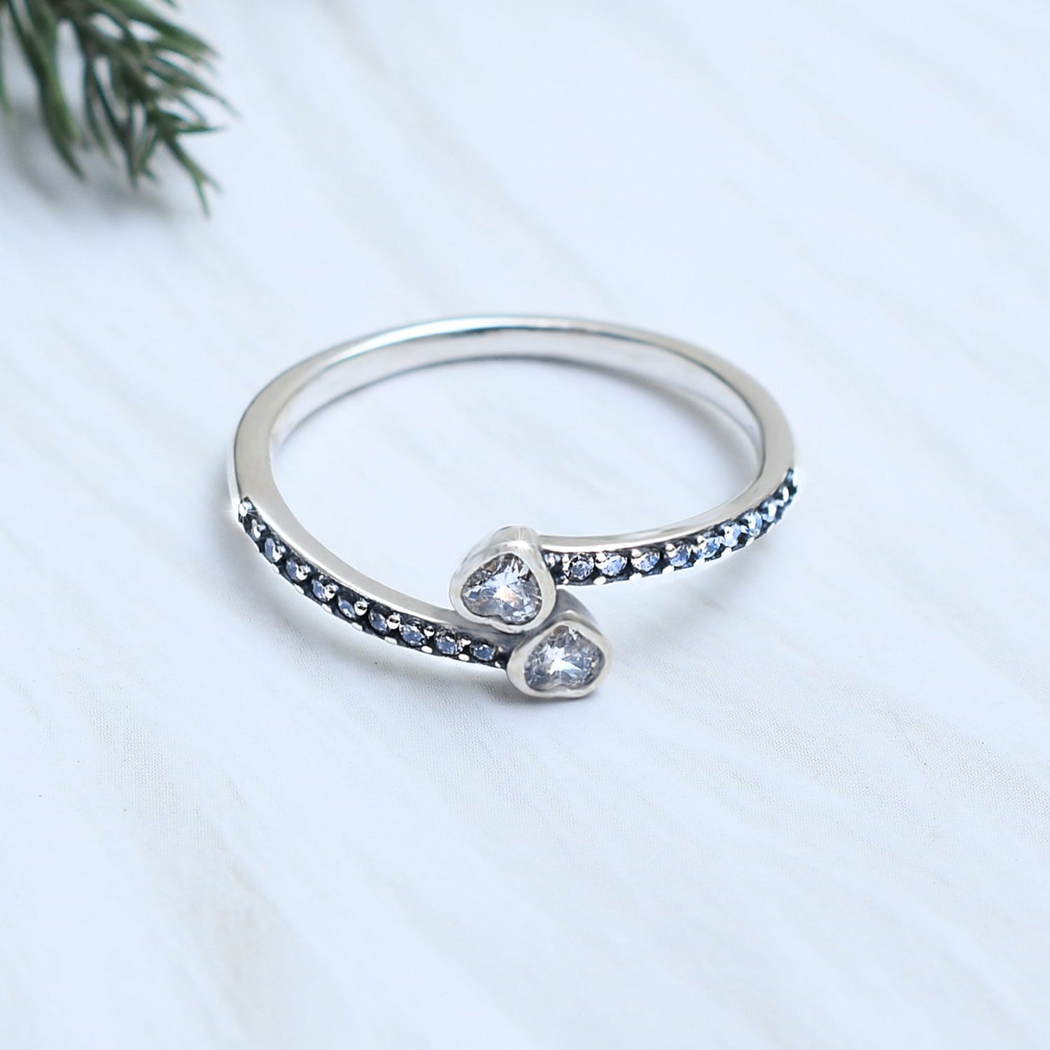 Silver Double Hearts Embrace Ring