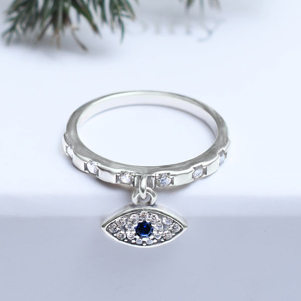 Silver Dangling Evil Eye Ring