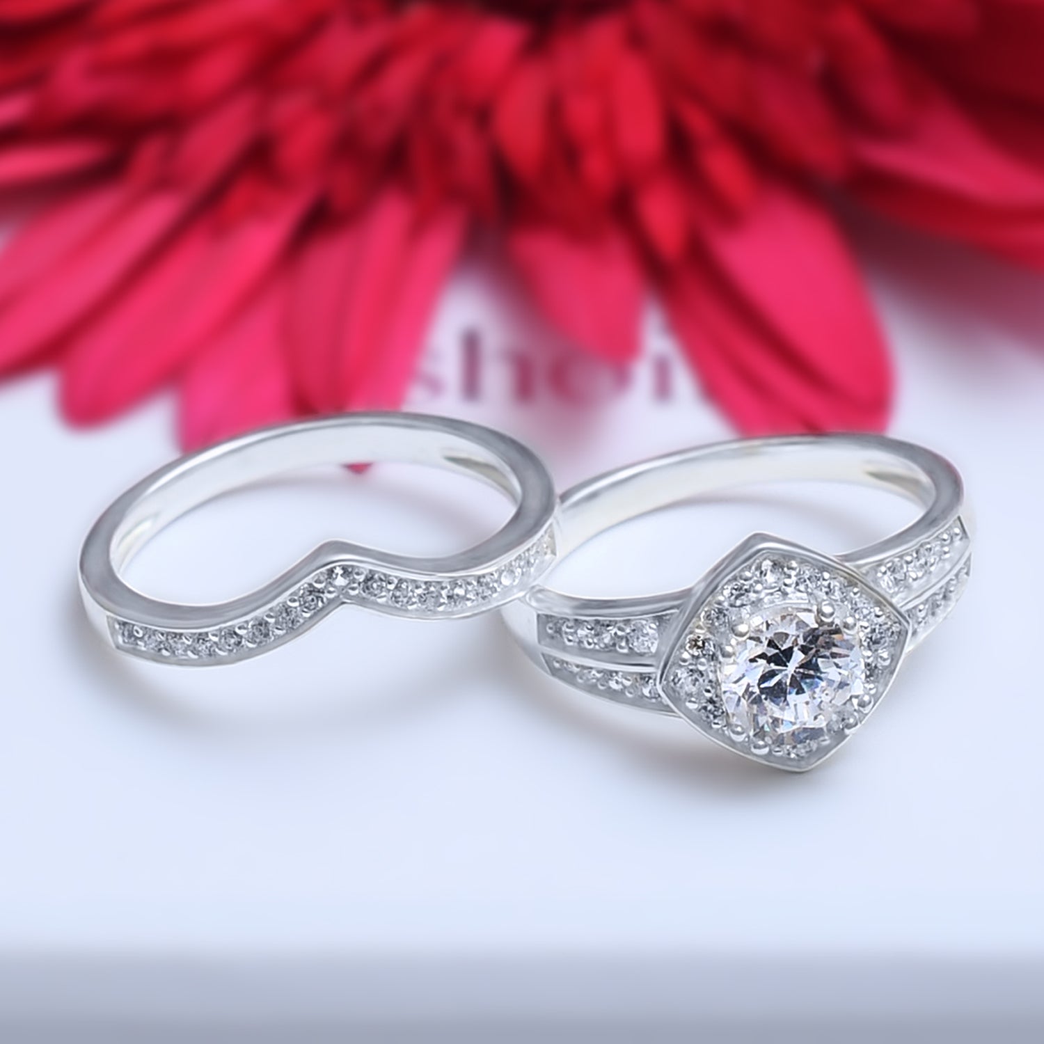 Silver Shimmer Love Couple Rings