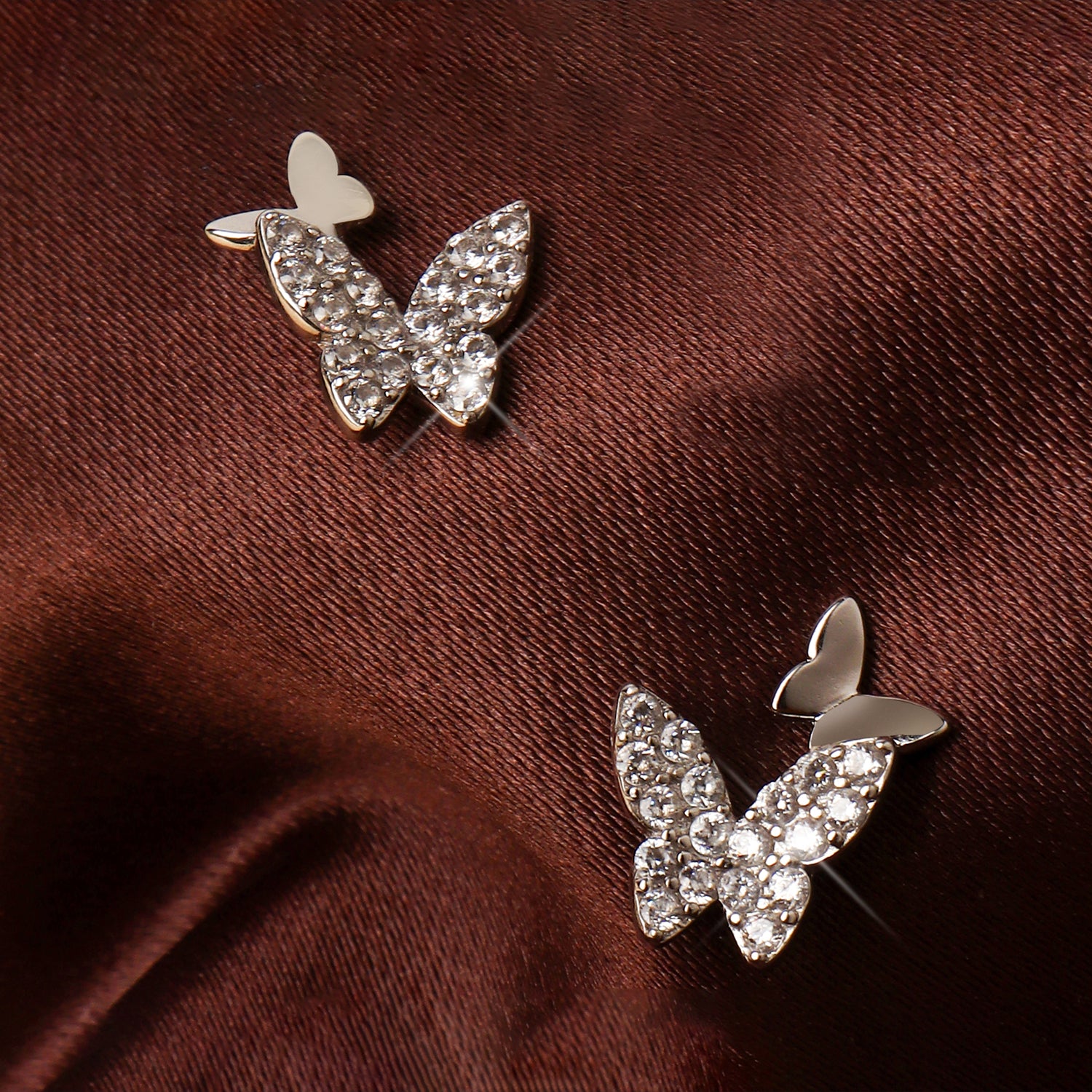 Silver Sparkling Butterfly and Baby Earrings