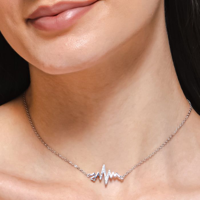 Silver Sparkling Heart Beat Necklace