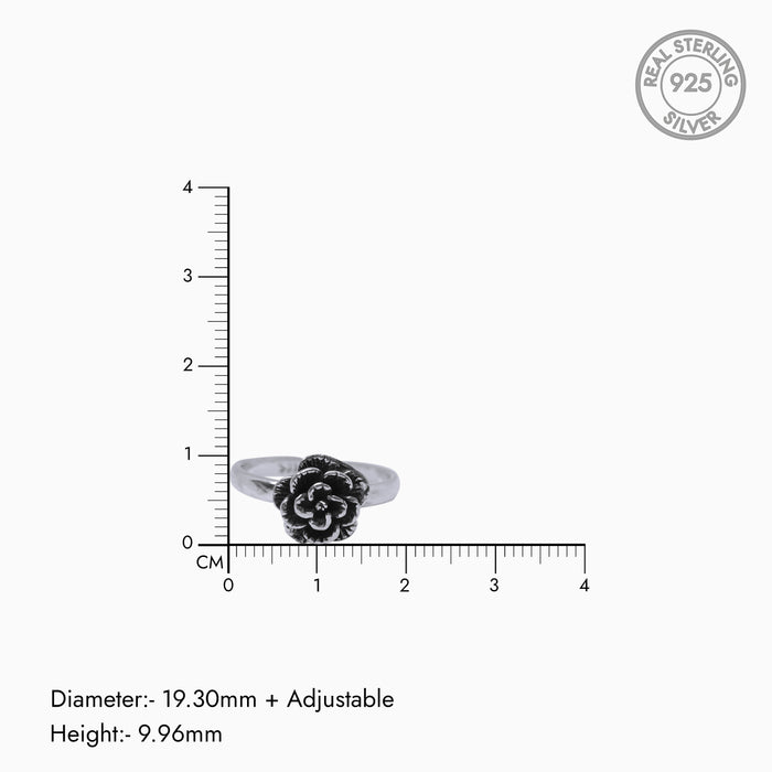 Oxidised Silver Rose Bloom Toe Ring