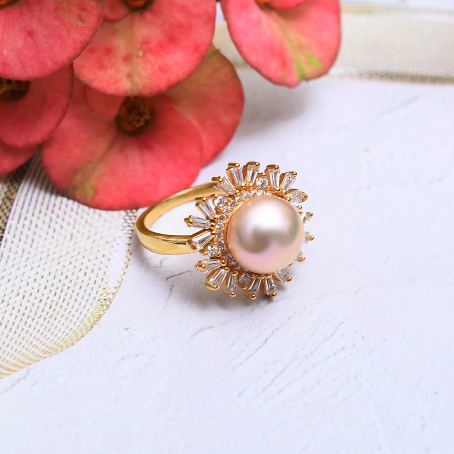 Silver Gold Dazzling Sunshine Pearl Ring