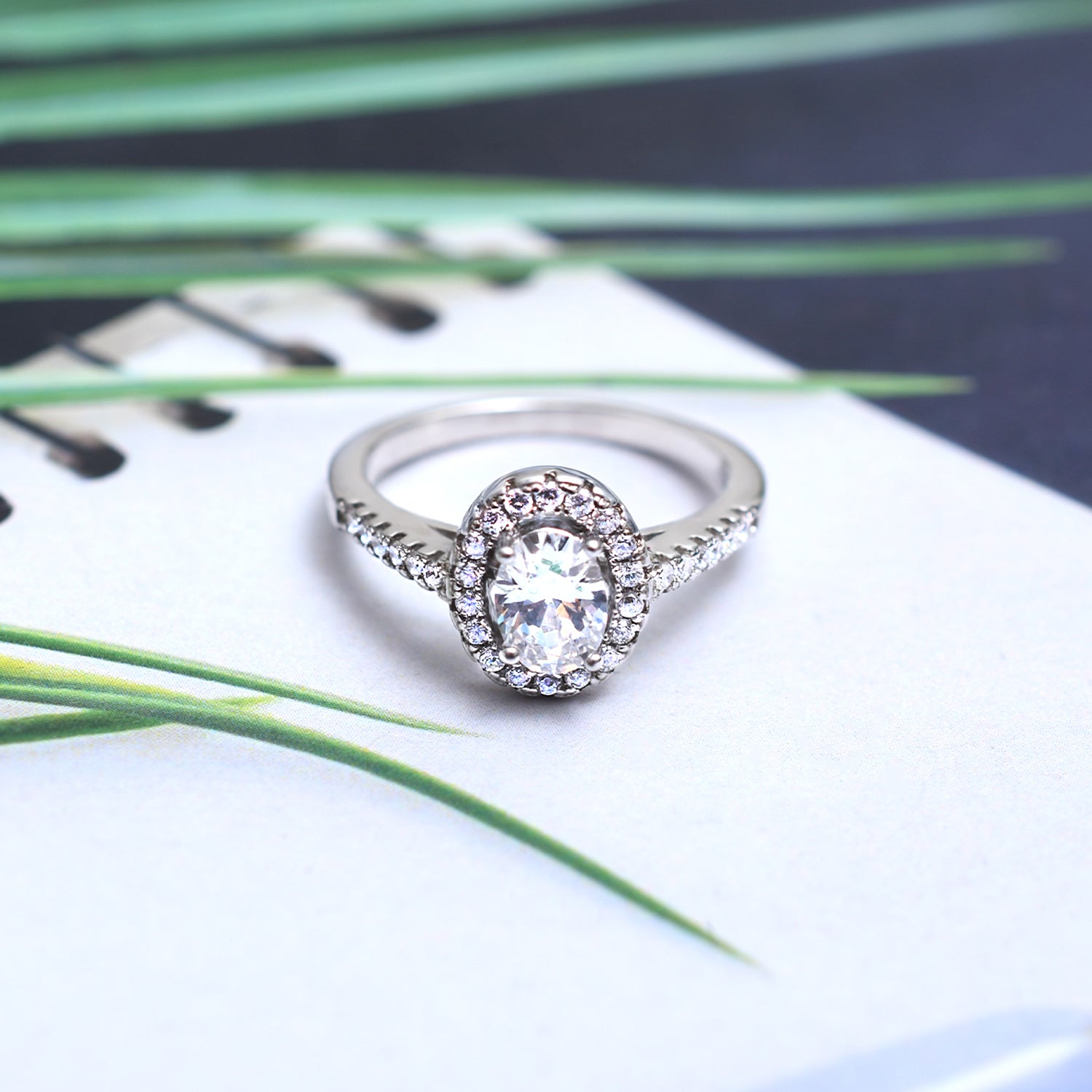 Silver Sparkling Oval Solitaire Ring
