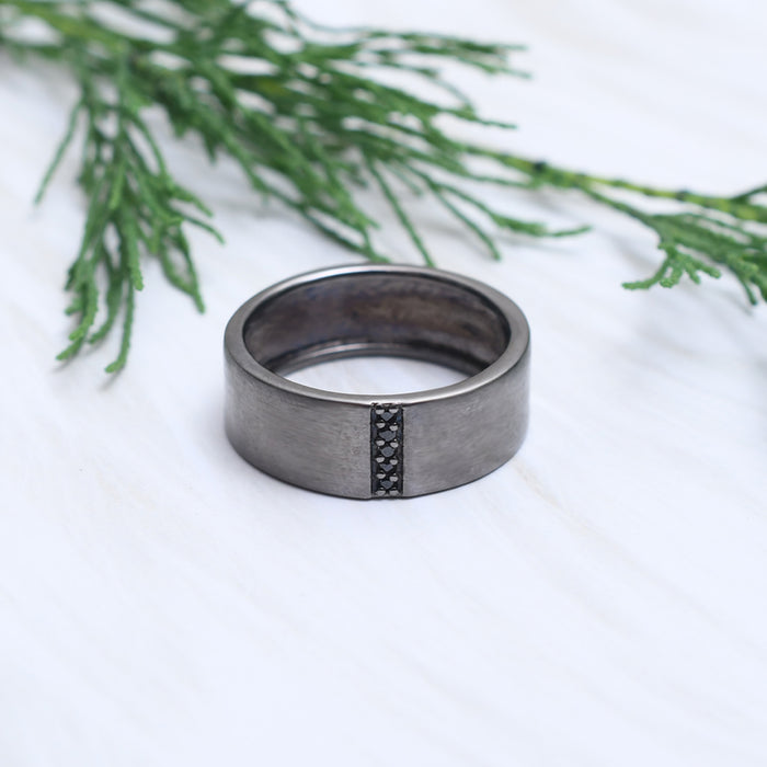 Silver Matt Black Unisex Band Ring