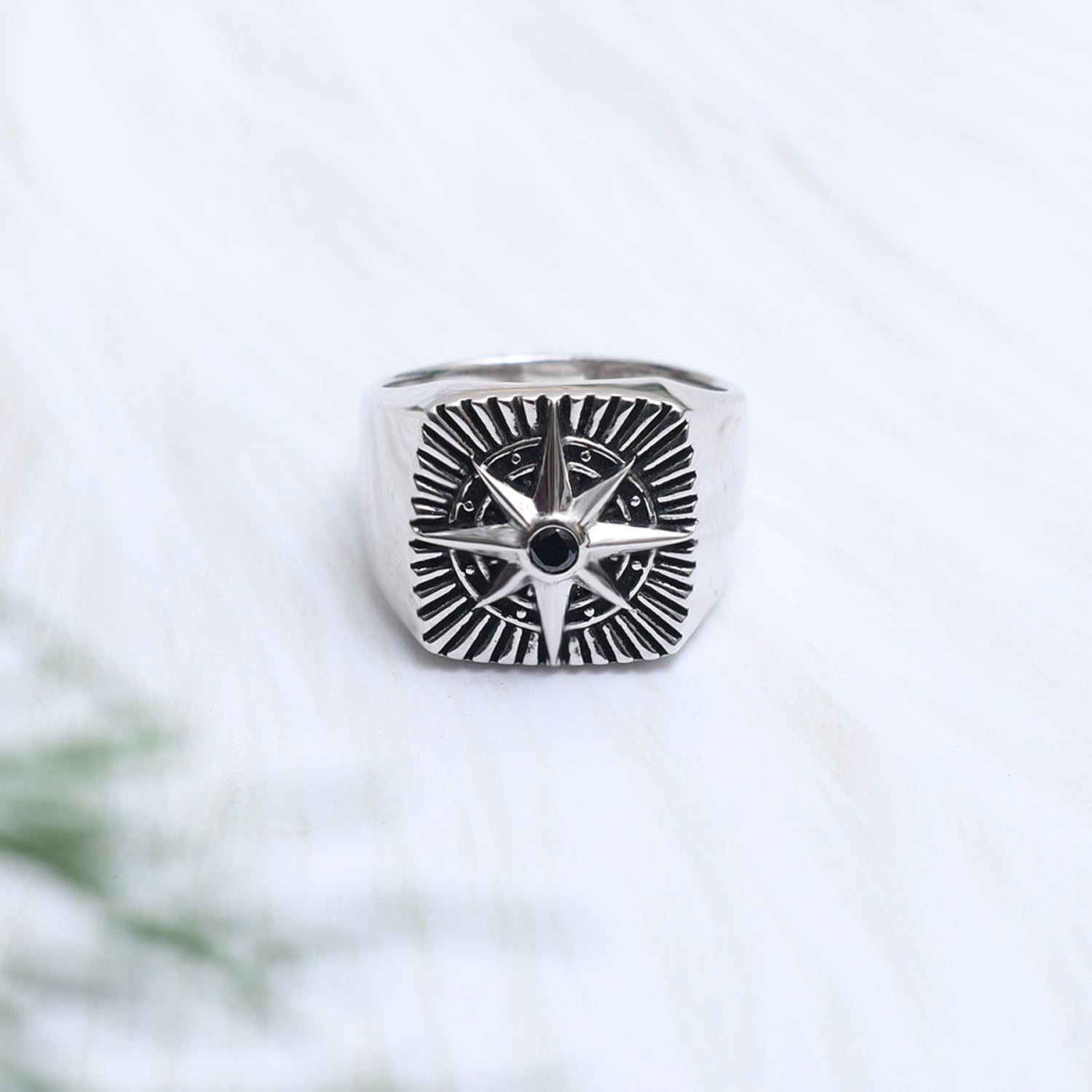 Silver Square Compass Unisex Ring