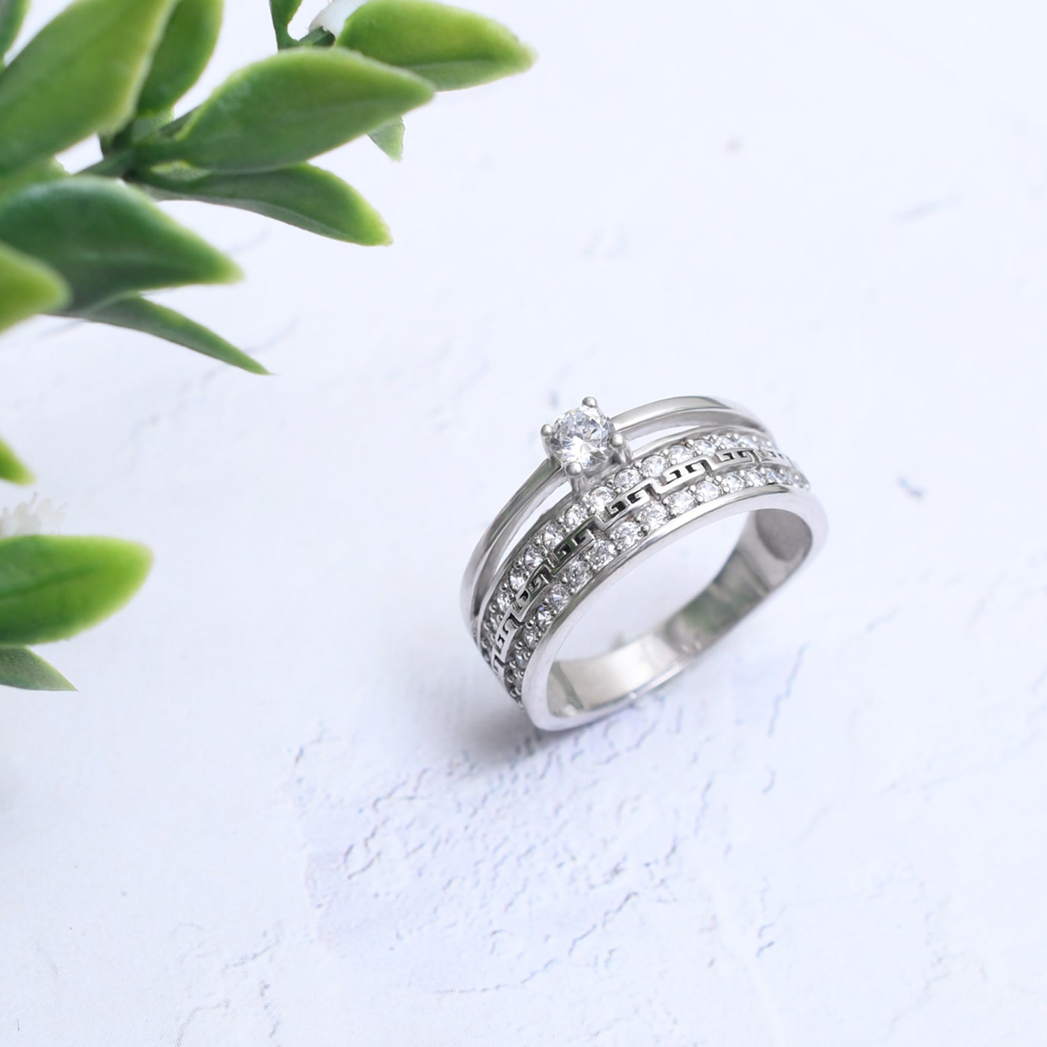 Silver Little Solitaire and Sparkling Extended Band Ring
