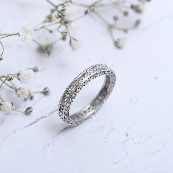 Silver Sparkling Carved Band Ring