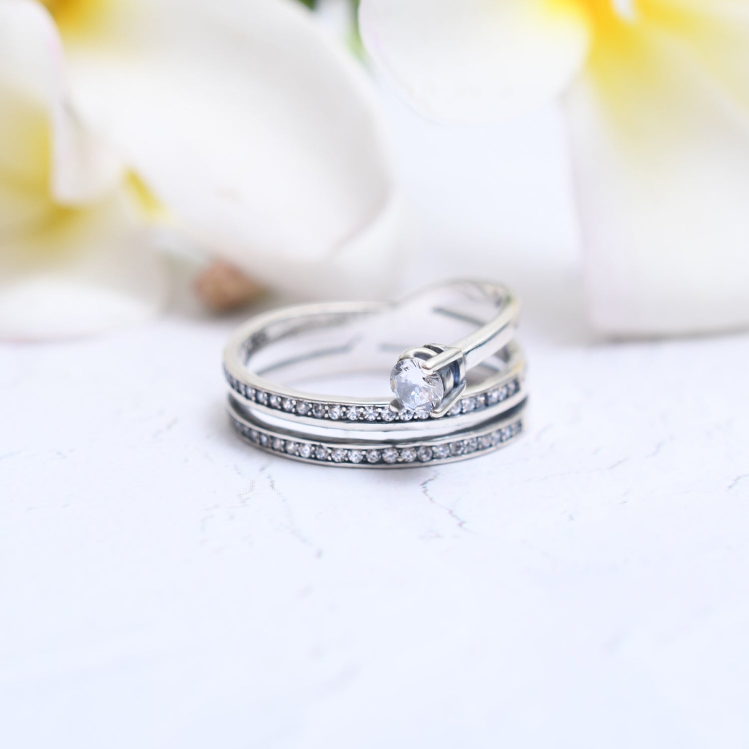 Silver Three Line Shimmer Ring