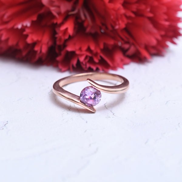 Silver Rose Gold Amethyst Embrace Ring