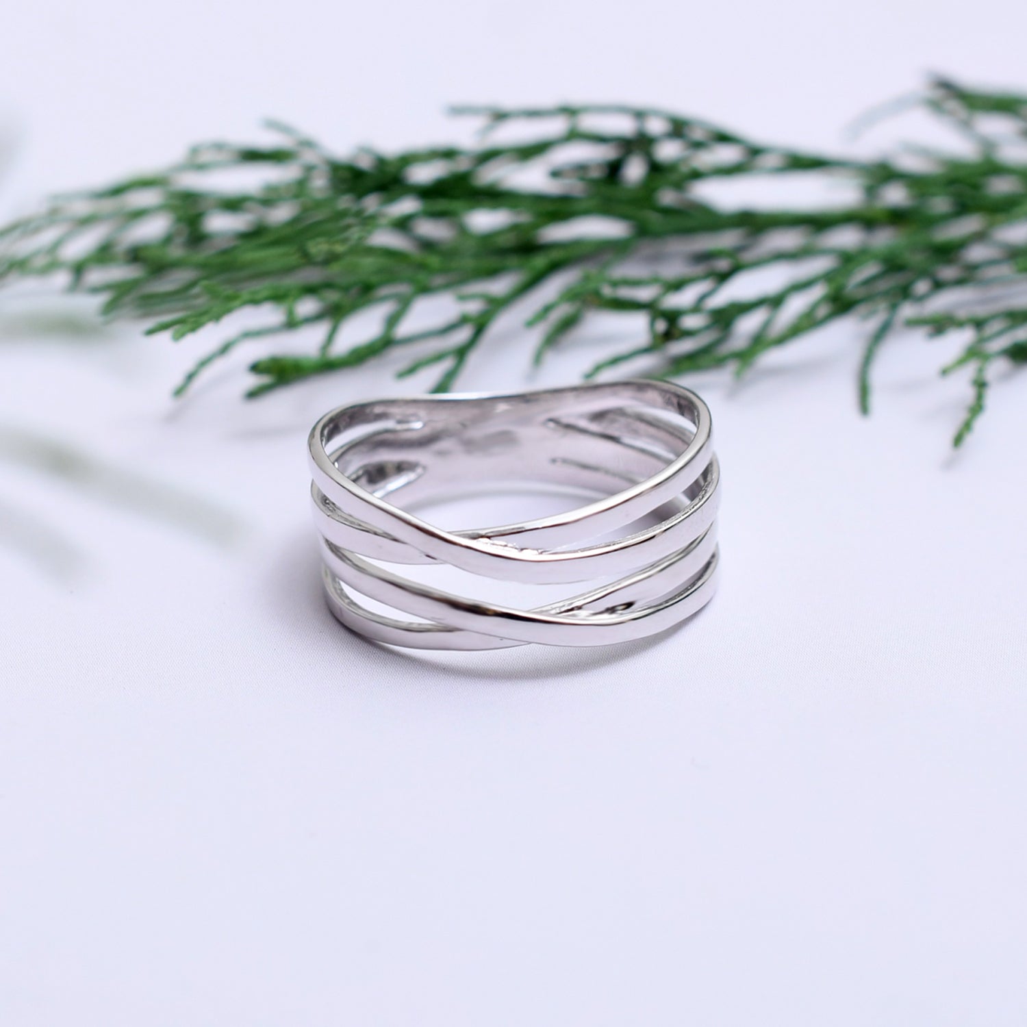 Silver 4 Line Unisex Ring