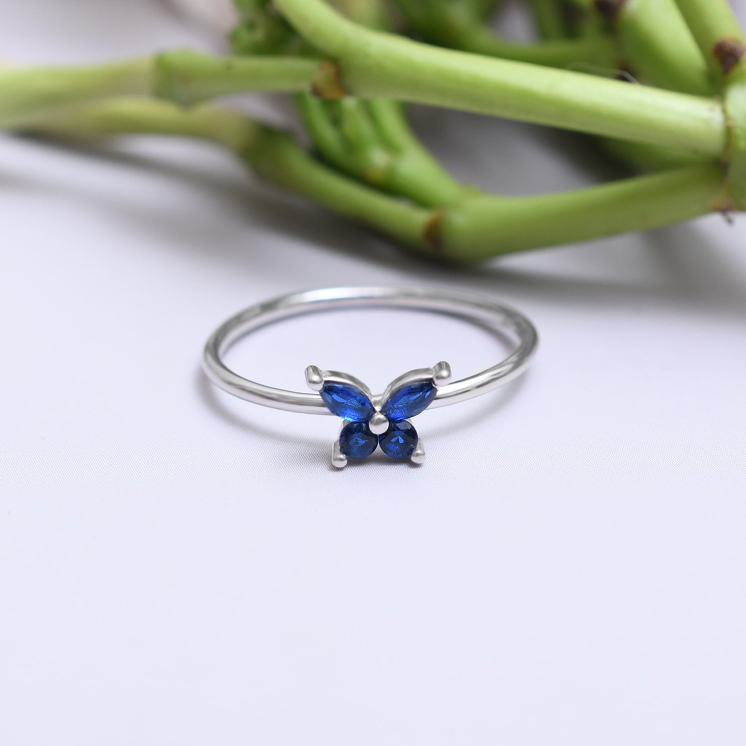 Silver Sapphire Blue Butterfly Ring