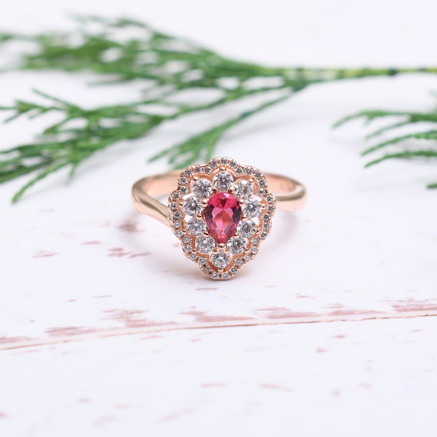 Silver Rose Gold Opulence Ruby Red Ring