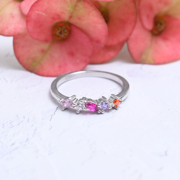 Silver Multi Tone Gemstone Ring