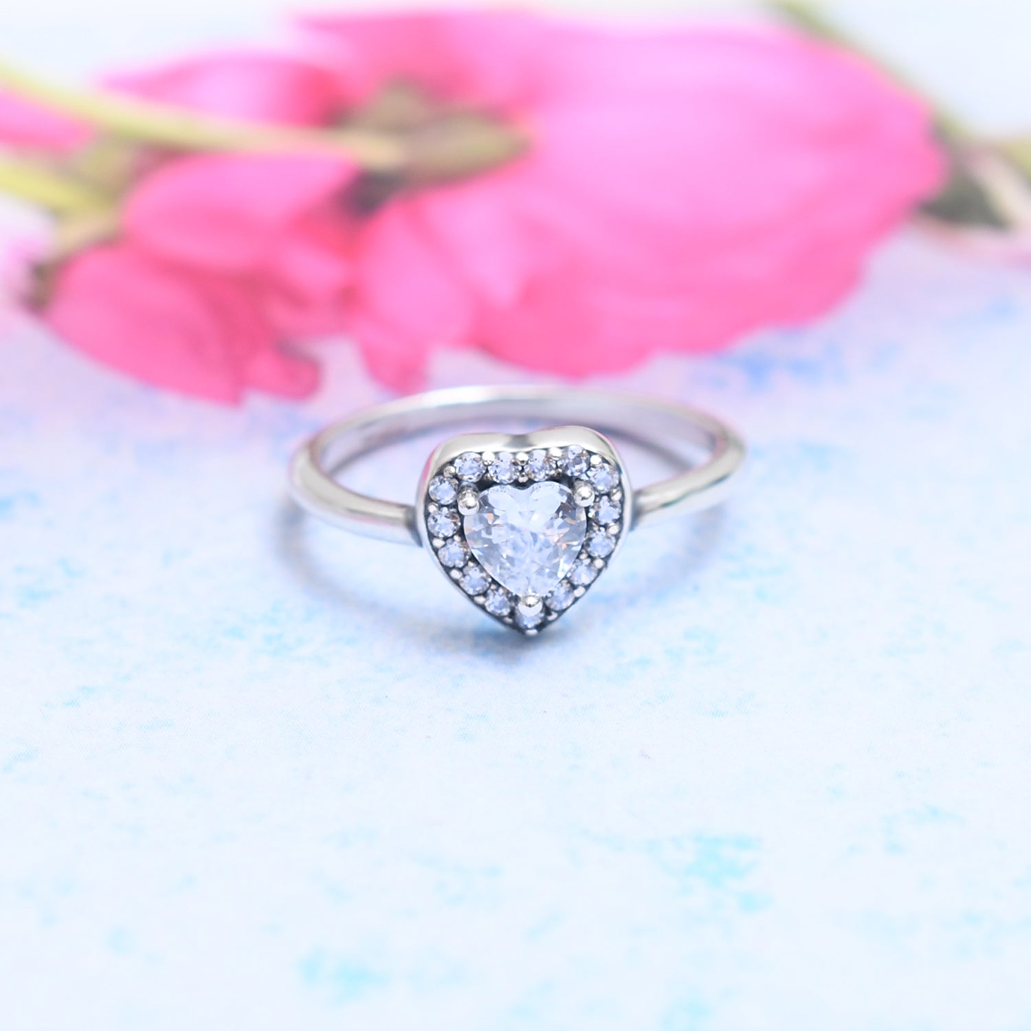 Silver Sparkling Heart Solitaire Ring