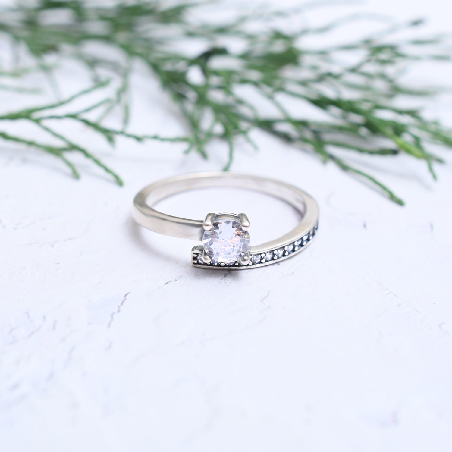 Silver Little Solitaire Band Ring