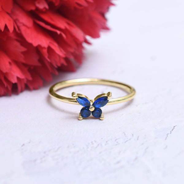 Silver Gold Sapphire Blue Butterfly Ring