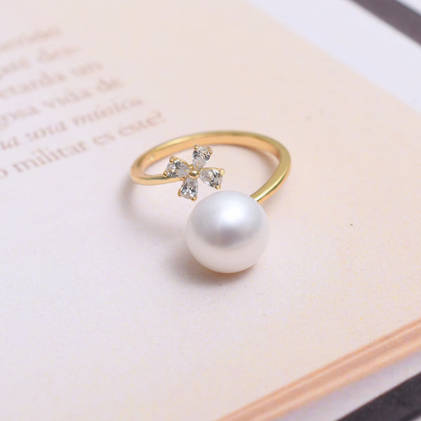 Silver Gold Sparkling Pearl Windmill Ring